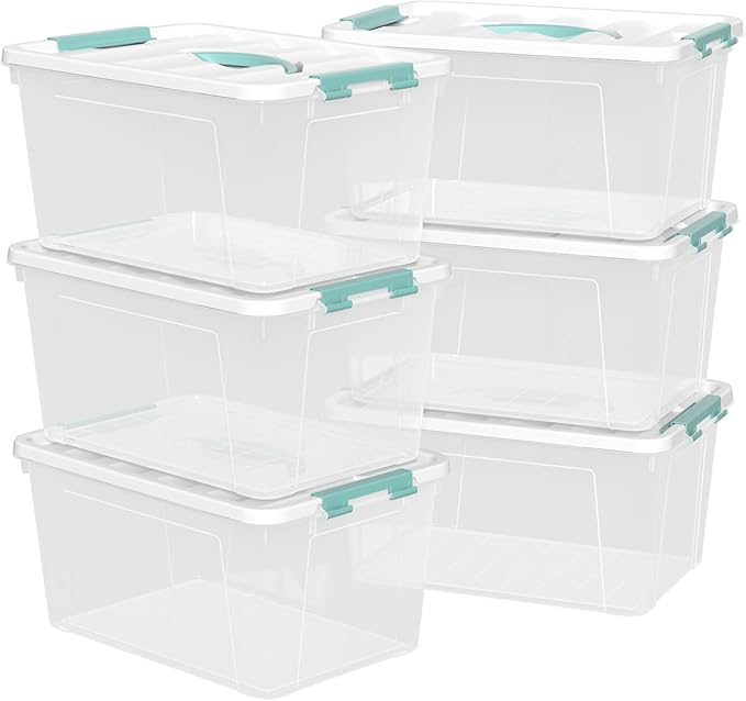 6-Pack Clear Storage Latch Bins 14 L Plastic Storage Boxes with Lid