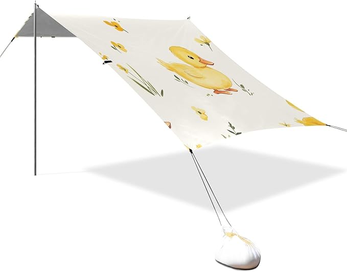 ALAZA Cute Duck Flower Leaves Beach Tent Sun Shelter Portable Canopy Sunshade for Outdoor Camping Picnics Backyard Fun 10x9 ft