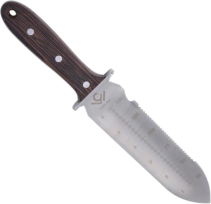 TerraBlade Hori Hori Knife – Heavy-Duty Steel Outdoor Tool with Black Wood Handle for Digging Cutting and Camping