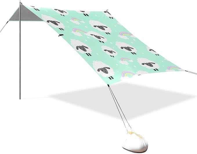 Beach Canopy with Windproof Ropes &amp Sandbags Beach Tent Sun Shade Sun Shelter for Camping Trips Fishing Backyard Fun or Picnics Sheep