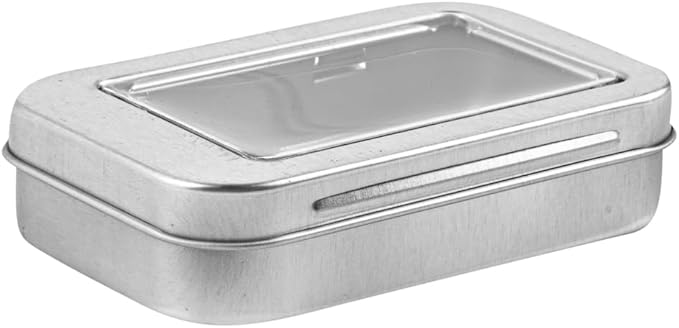 Restaurantware-RW Base 4.5 Ounce Rectangular Tin Containers 100 Durable Tin Boxes With Lids - Clear Window Lids Rounded Edges Silver Storage Containers Customizable Fits Mints Or Pills