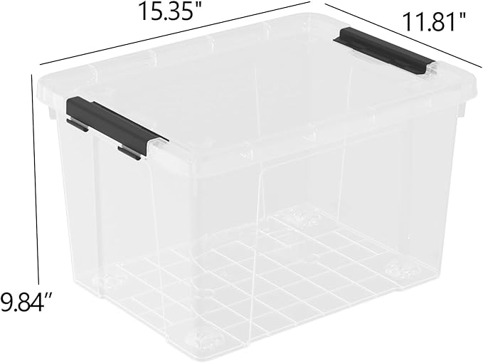 24 Quart Clear Latching Bin with Lids Stackable Plastic Storage Box with Wheels 6 Packs