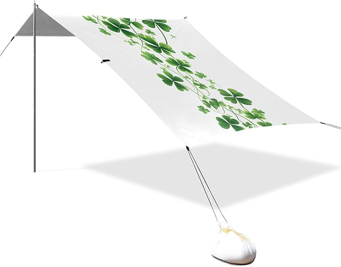 ALAZA St. Patrick's Day Clover Leaves Green Beach Tent Sun Shelter Portable Canopy Sunshade for Outdoor Camping Picnics Backyard Fun 10x9 ft