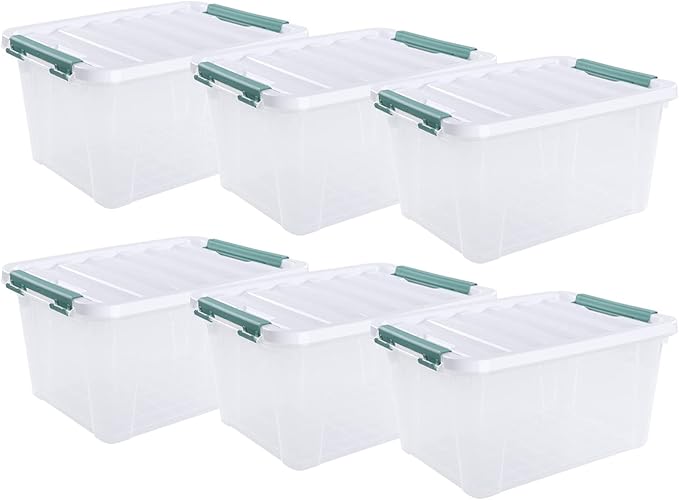 Xyskin 6-Pack 20 Quart Plastic Storage Boxes Latching Storage Bin Box Clear