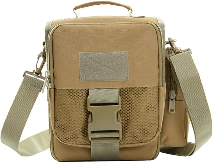 Tactical Messenger Bag Small - Men Military MOLLE Crossbody Pack EDC Belt Pouch with Phone Zippered Pocket(Patch Included) (Black)