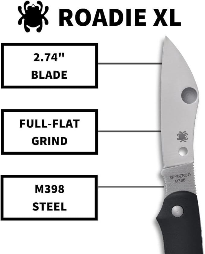 Spyderco Roadie XL Folding Pocket Knife with 2 M398 Steel Blade and FRN Handle - EDC Knife for Men and Women Perfect for Hunting Tactical Camping Survival Hiking - PlainEdge - C267BKP