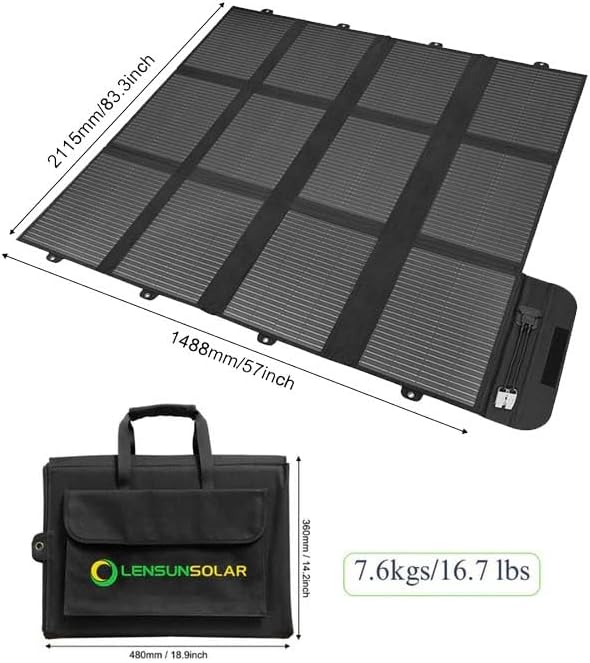 LENSUNSOLAR 300W 12V Portable Solar Panel Blanket with Anderson Connectors for Solar Generator Power Station Lightweight with 20A MPPT Charger Controller