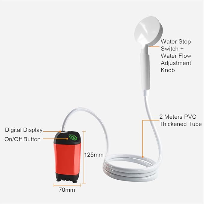 ACAGALA Portable Shower for Camping Electric Shower Pump IPX7 Waterproof with Digital Display for Camping Hiking Backpacking Travel Beach Pet Watering