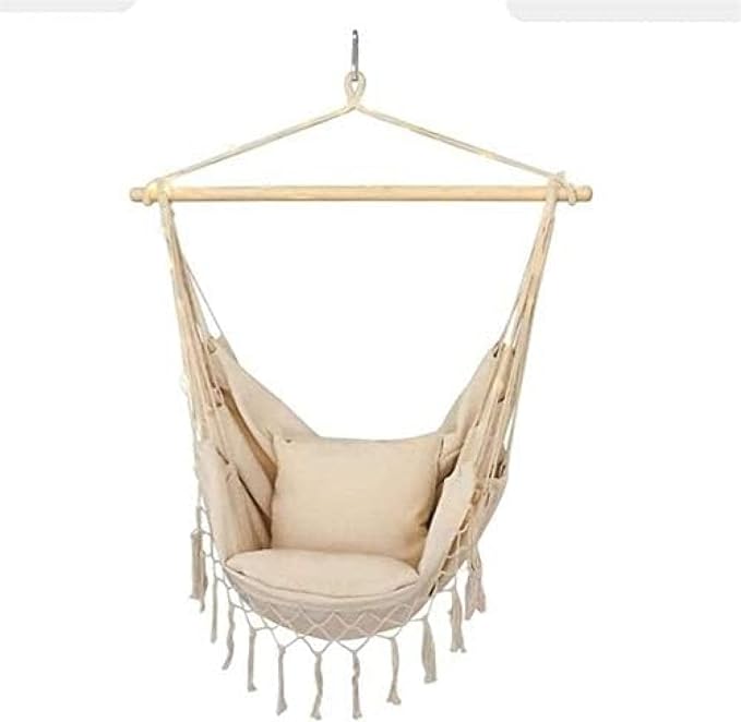 Hammock Chair Hanging Rope Swing Seat for Indoor Outdoor Deluxe Cushion for Macrame Swinging Chairs &amp Hanging Kit for Home Bedroom Patio Porch