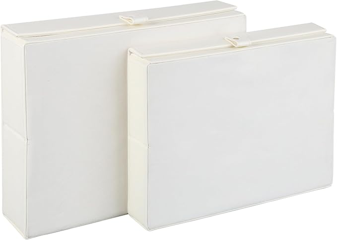 HofferRuffer Photo Storage Boxes with Dust-Proof Lid Set of 2 Faux Leather Lidded Storage Bins Photo Jewelry Scrapbooking Supplies Keepsake Organizer for Elegant Home &amp Office Decor (CreamWhi
