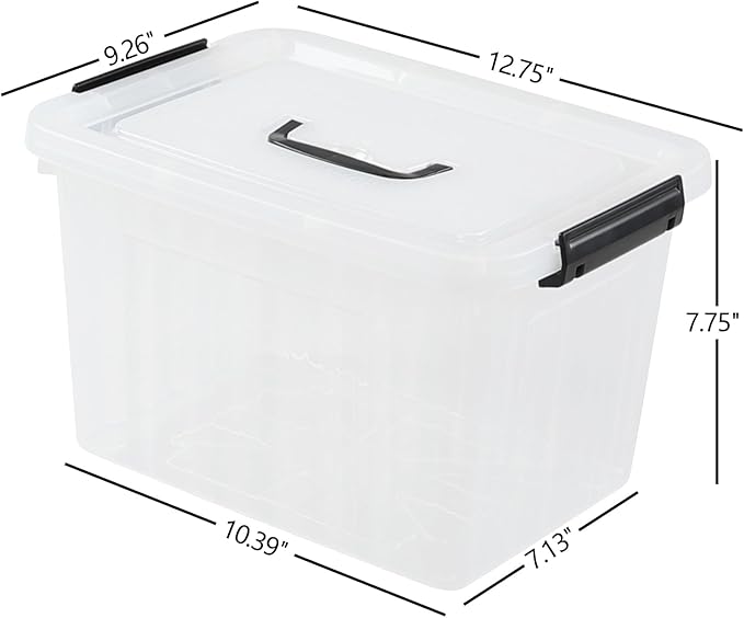 12 Quart Plastic Storage Box with Handle 6 Pack Clear Latching Container Bin