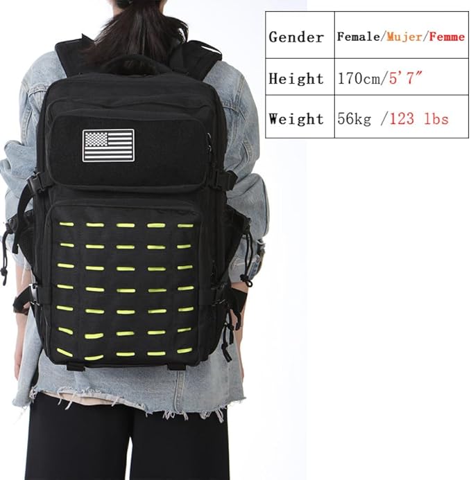 50L Tactical Military Backpack Waterproof Sturdy Bag for Hiking Camping Fishing Gym Backpack with Bottle Holder (Bright yellow Black)
