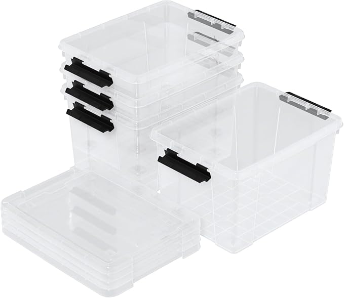 22 Quart Plastic Clear Storage Box with Wheels Plastic Storage Bins with Lids Latching Bins 4 Packs
