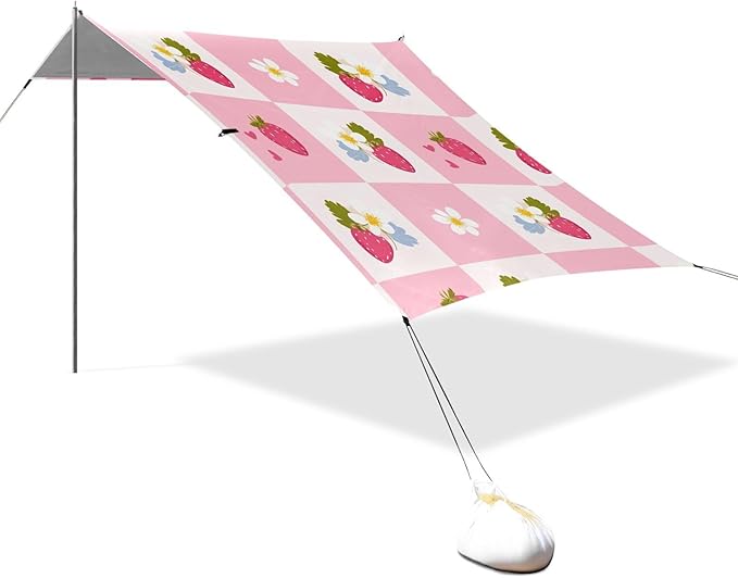 ALAZA Flower Plaid Strawberry Pattern Beach Tent Sun Shelter Portable Canopy Sunshade for Outdoor Camping Picnics Backyard Fun 10x9 ft