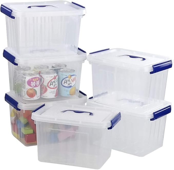 Clear Storage Box with Lid 6 Liter Small Plastic Box Bins Set of 6