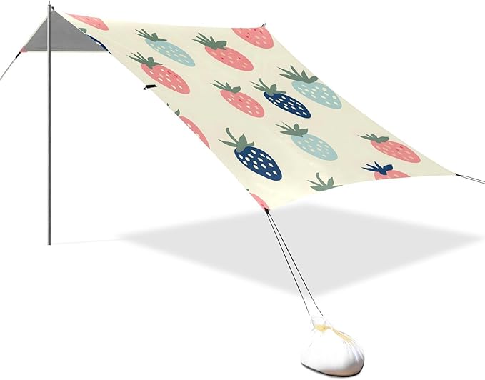ALAZA Colorful Strawberry Pattern Beach Tent Sun Shelter Portable Canopy Sunshade for Outdoor Camping Picnics Backyard Fun 10x9 ft