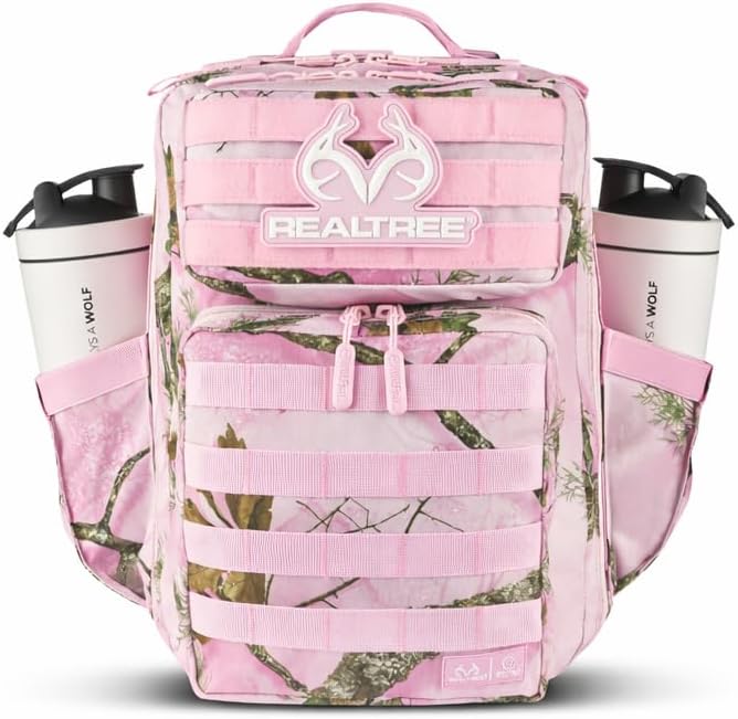 WOLFpak 15L Slim Tactical Gym Backpack (Realtree APX Flushing Pink) Durable 1000D Waterproof Oxford Material | Minimalist Daypack w/Laptop Pocket &amp Dual Cup Holders |