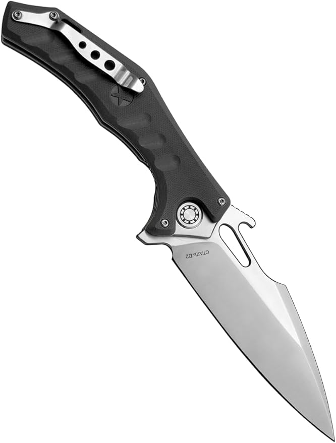 Mongoose-2C | 337-100406 | Black Gray Folding Pocket Knife by HOKC - D2 Stainless Tool Steel G10 Handle Ball Bearing Finger Flipper Wave Opener Liner Lock - Ideal for Hunting &amp EDC