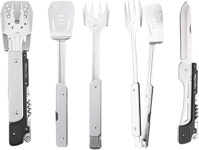 ROXON S601 14 6 in 1 MBT3 Folding Grill Utensils Set Fork Spatula Grilling Knife Tongs Opener for Backyard Barbecue and Camping