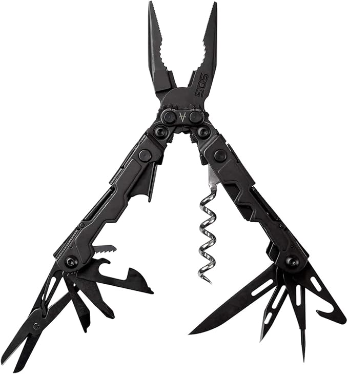 SOG PowerLitre Mini Utility Multi-Tool w/ 19 Lightweight Tools Compact 5 Inch Long Utility Tool with Knife Screwdriver Hex Bit Holder Black
