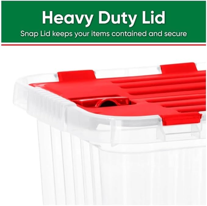 Superio Red Storage Box with Red Hinged Lids 2 Pack Plastic Container Bins for Organizing with Attached Lid Stackable Crates BPA Free Organizers for Home Office Dorm (2 10.5 Quart)