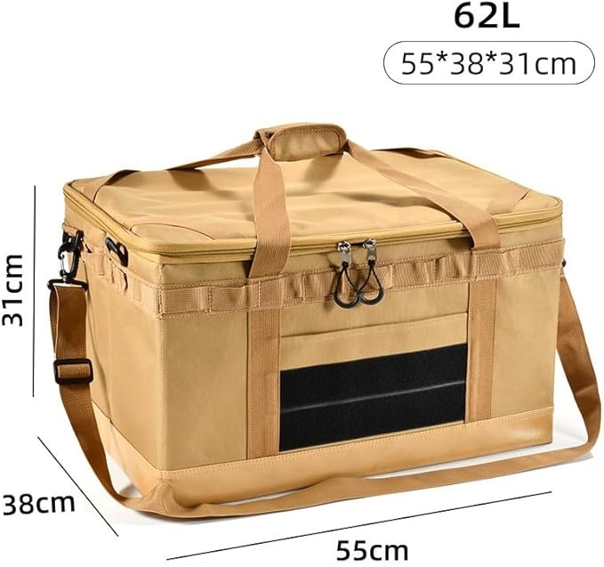 Camping Gear Storage Bag – Tactical Outdoor Equipment Organizer Waterproof Foldable Utility Tote with Clips Straps &amp Plastic Bags(Khaki62L(softpackage))