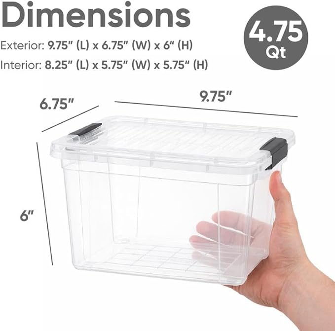 Superio Small Clear Storage Boxes with Lids Plastic Container Bins for Organizing Stackable Crates BPA Free Non Toxic Odor Free Organizers for Home Office and Dorm (4.75 Quart 12 Pack)