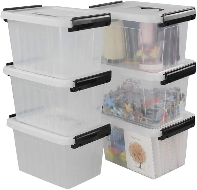Small Plastic Storage Box 6-Pack 3 Liter Storage Bins with Lid