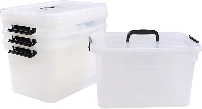 Vababa 10.5 Quart Clear Latch Storage Box with Handle 4-Pack Plastic Storage Bin withLid