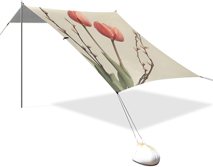 ALAZA Vintage Pink Tulips Floral Beach Tent Sun Shelter Portable Canopy Sunshade for Outdoor Camping Picnics Backyard Fun 10x9 ft