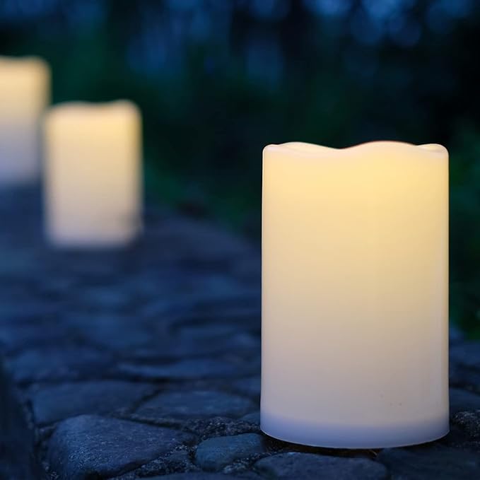 NONNO&ampZGF 4X6'' Outdoor IP44 Warm White LED Rainproof Waterproof Candles Flameless Battery LED Pillar Candle with Remote and Timer Resin No Melt 2 Pack