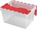 Akro-Mils KeepBox 12 Gallon Storage Container Nesting and Stackable Plastic Storage Box with Lid Attached Clear Tote for Garages Closets and Moving 21-1/2 x 15 x 12-1/2 Clear/Red