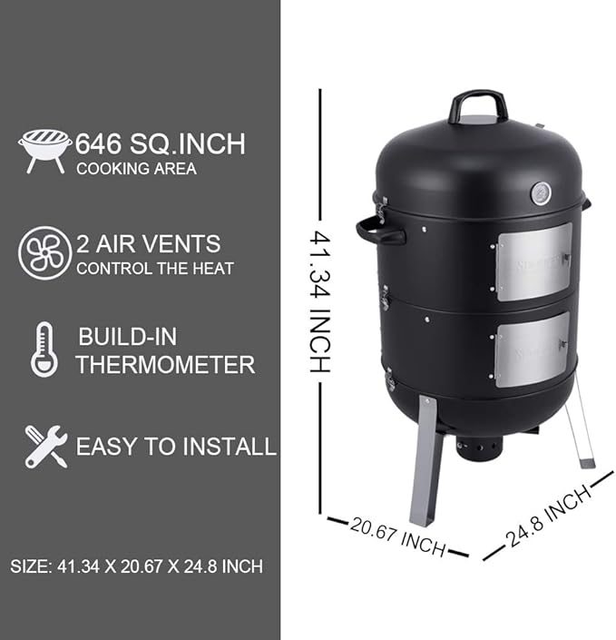 20.5 Inch Vertical Charcoal Smoker and Grill Combo Heavy-Duty BBQ Smokers for Outdoor Cooking Camping