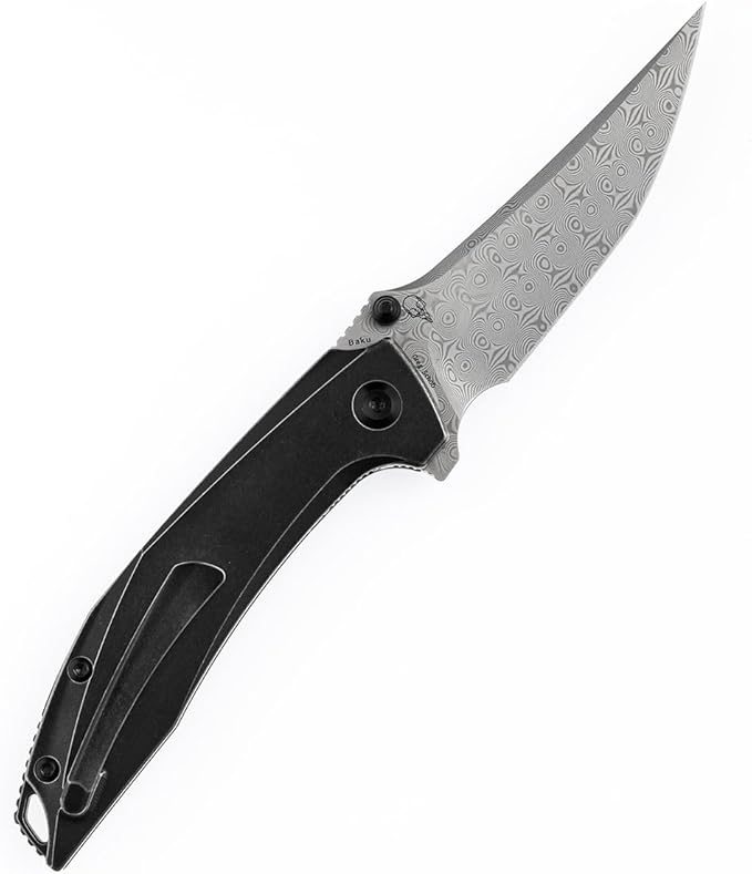 KANSEPT Baku Pocket Folding Knives for Men EDC Camping Folding Knife 3.2'' Damascus Material Outdoor Folding Knives with Black Stonewashed Titanium Handle Everyday Carry K1056A5