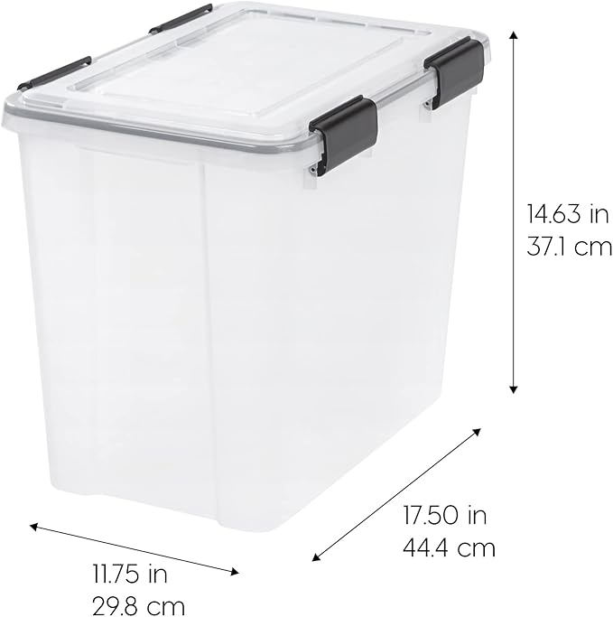 IRIS USA WeatherPro 32 Qt Storage Bins with Lids 4 Pack BPA-Free Plastic Gasket Box with Tight Latch and Seal Stackable Nestable Tote Tub - Clear/Black