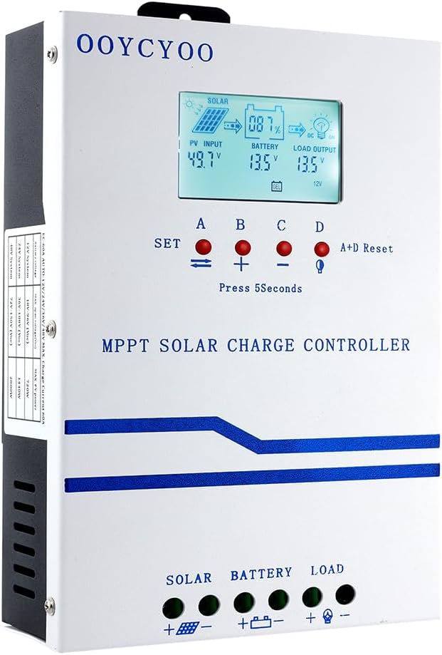 IPO 60A MPPT Solar Charge Controller 12V/24V/36V/48V Auto Identification Max 160V PV Input Intelligent Regulator with LCD Display Compatible with AGM Gel Flooded Lead-Acid and Lithium Batteries