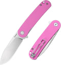 Small EDC Folding Pocket Knife for Woman - 2.59 Mini D2 Steel Satin Blade G10 Handle with Clip Classic Design for Outdoor Camping Hiking &amp Everyday Carry Man. Han309-PinkGS