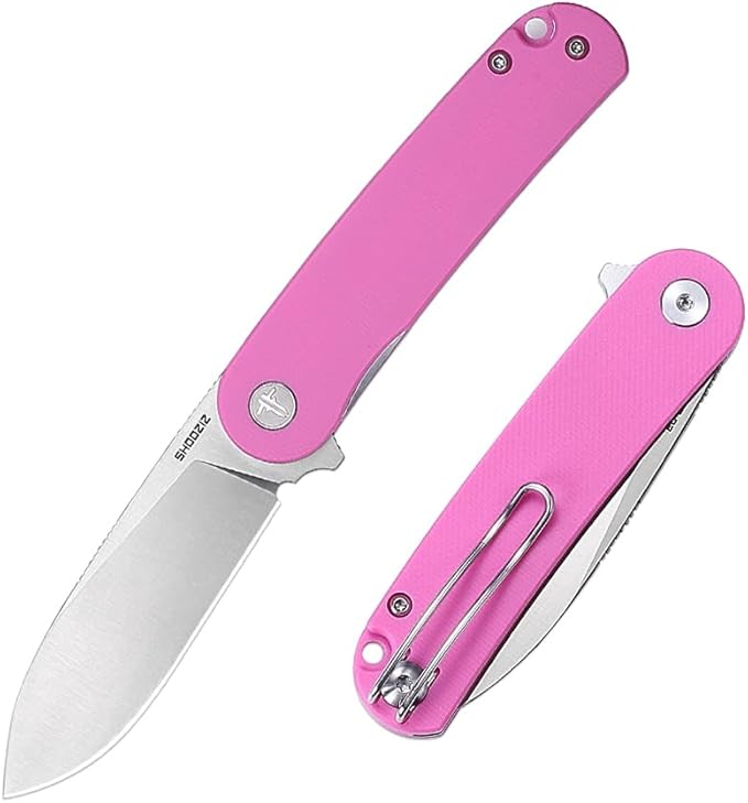 Small EDC Folding Pocket Knife for Woman - 2.59 Mini D2 Steel Satin Blade G10 Handle with Clip Classic Design for Outdoor Camping Hiking &amp Everyday Carry Man. Han309-PinkGS