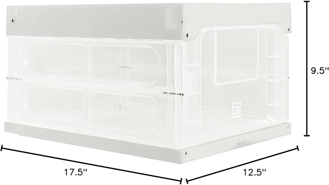 Collapsible Storage Container Stackable Plastic Box with Lid Transparent. (White)