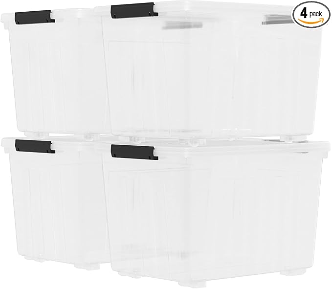 4-Pack Secure Latch Clear Plastic Storage Organizer Bins 70 L Heavy-Duty Container Boxes with Lids for Home Office and Garage