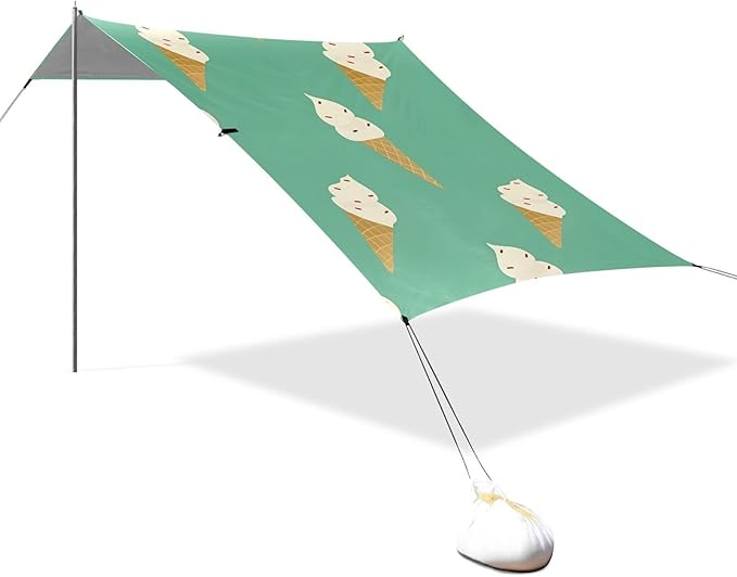ALAZA Turquoise Ice Cream Cones Pattern Beach Tent Sun Shelter Portable Canopy Sunshade for Outdoor Camping Picnics Backyard Fun 10x9 ft