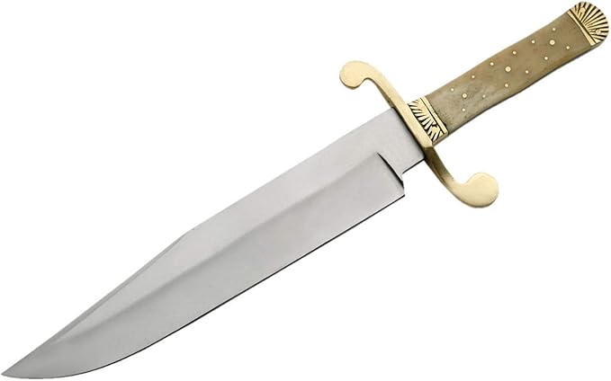 SZCO Classic Bowie Knife 15 Inch - Hunting Knife with Carbon Steel Blade Bone Handle Brass guard and Leather Sheath - Pocket knife for for Hiking Camping &amp Hunting