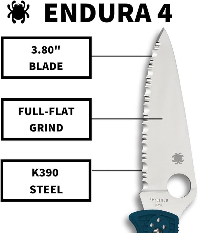 Spyderco Endura 4 Folding Pocket Knife with 3.8 K390 Steel Blade and FRN Handle - EDC Knife for Men and Women Perfect for Hunting Tactical Camping Survival Hiking - SpyderEdge - C10FSK390