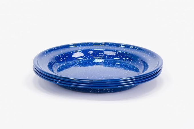 Enamelware for Camping and Backpacking - Cookware Gear Essentials for Camping and Backpacking (Made by Caddis Sports Inc.) (10 Inch Plate (8 Pack))