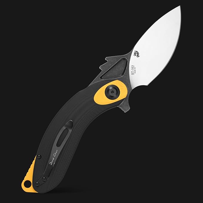 Sitivien ST163 Folding Pocket KnifeAUS-10 Steel Blade G10 Handle EDC Tool Knife for Outdoor Survival Camping Hiking(Yellow)