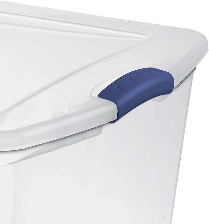 105 Quart Heavy-Duty Clear Plastic Storage Bin – Stackable &amp Nestable Latch Box with Clear Lid &amp Blue Secure Latches Ideal for Home Closet Dorm Garage Basement &amp Patio Organization
