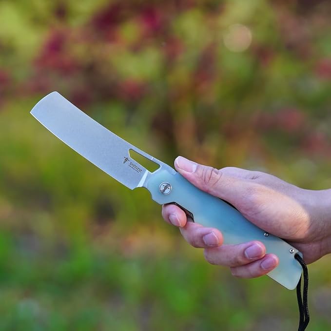 D2 Camping Chef Pocket Knife 4.01 Outdoor EDC Folding Knife for Man G10 Handle with Pocket Clip for Outdoor Cooking Fishing &amp Hiking.59-61 HRC Stonewash Blade. XUN119A-JGSt