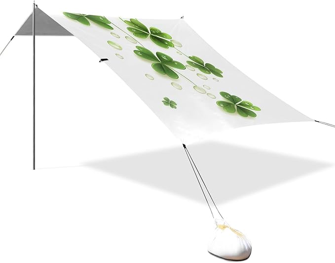 ALAZA St Patrick Day Shamrock Leaves and Glossy Drops Beach Tent Sun Shelter Portable Canopy Sunshade for Outdoor Camping Picnics Backyard Fun 10x9 ft
