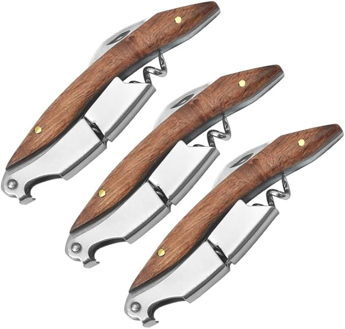 Professional Waiter Corkscrew Wine Key for Bartenders Set of 3With Long Rosewood Handle Stainless Steel Handle Wine Opener for Bar Restaurant Waiters Sommelier Bartend (Long Rose Wood 3 Packs)