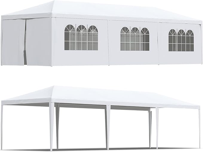 Greesum 10x30 Outdoor Canopy with with 6 Side Removable Walls Upgrade Patio Camping Heavy Duty Gazebo Shelter for Party Wedding BBQ Events Waterproof Tent White